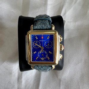 Michele Deco Sapphire Crystal Blue Sterling Silver Watch